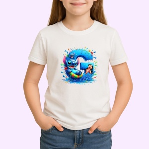 Tricou Alfabet Litera G cu Lilo si Stitch albastru, veselie mare, Alb, Unisex Dama si Barbat | Copii - Img 2