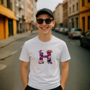 Tricou Alfabet Litera H cu flori, margarete, flori colorate, Alb, Unisex Dama si Barbat | Copii - Img 4