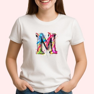 Tricou Alfabet Litera M cu graffiti, design exploziv, arta urbana, Alb, Unisex Dama si Barbat | Copii