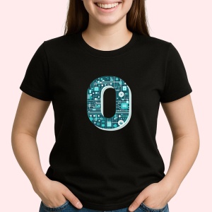 Tricou Alfabet Litera O cu circuite, cyber, tehnologie, Negru, Unisex Dama si Barbat | Copii