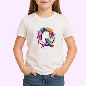 Tricou Alfabet Litera Q cu graffiti, design exploziv, arta urbana, Alb, Unisex Dama si Barbat | Copii - Img 2