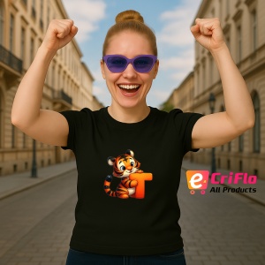 Tricou Alfabet Litera T cu animal Tiger Tigru, Negru, Unisex Dama si Barbat | Copii - Img 3