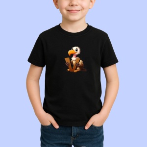 Tricou Alfabet Litera V cu animal Vulture Vultur, Negru, Unisex Dama si Barbat | Copii - Img 2