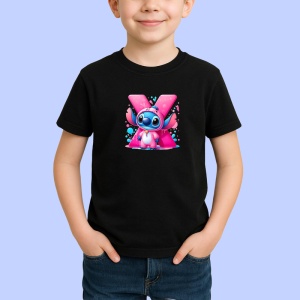 Tricou Alfabet Litera X cu Stitch Roz fericit, explozie de culori, Negru, Unisex Dama si Barbat | Copii - Img 2