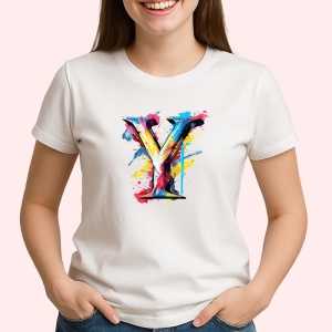 Tricou Alfabet Litera Y cu graffiti, design exploziv, arta urbana, Alb, Unisex Dama si Barbat | Copii