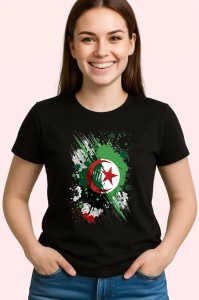 Tricou Algeria Steag Splash Art, Copii | Dama | Barbat, culoare negru - Img 4