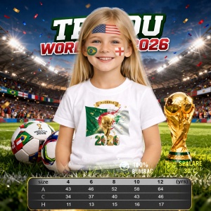 Tricou Algeria World Cup 2026 Fifa V2, din bumbac 100%, tricou alb, Copii | Dama | Barbat - Img 4