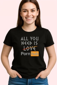 Tricou All You Need Is Love Porn Hub Parodie, din bumbac 100%, tricou negru Dama | Barbat - Img 2