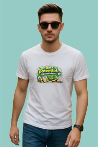 Tricou Am Potential Neconfirmat Text Amuzant Galben, din bumbac 100% , tricou alb pentru Copii | Dama | Barbat - Img 3