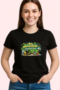 Tricou Am Potential Neconfirmat Text Amuzant Galben, din bumbac 100%, tricou negru Copii | Dama | Barbat