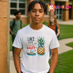 Tricou Ananas cu palmier si barca text lake life beaches salty Copii | Dama | Barbat Barbat - Img 4