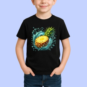 Tricou Ananas si explozie exotica, Fructe, Copii | Dama, culoare negru