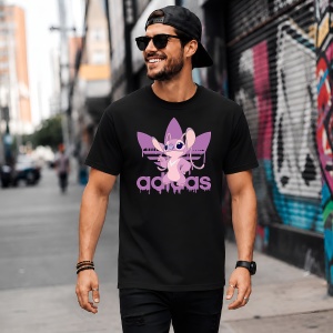 Tricou Angel Stitch Roz Logo Mov Urban Girl Streetwear Fashion, din bumbac 100%, tricou negru, Copii | Dama | Barbat - Img 5