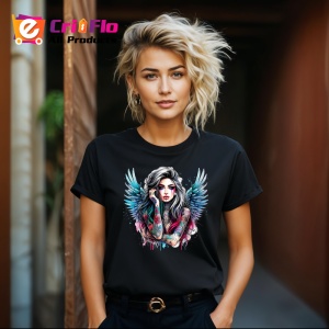 Tricou Angel wings tattoo girl looking away, fata cu aripi de inger si tatuaj, Copii | Dama | Barbat , tricou negru - Img 8