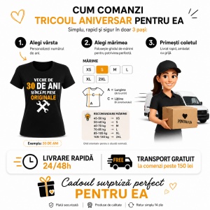 Tricou aniversar femei Veche de ... si inca pe piese originale! - Cadou aniversare - Tricou damă Personalizat - Img 7