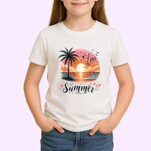 Tricou Apus pe plaja cu palmieri text love summer Copii | Dama | Barbat Barbat - Img 4