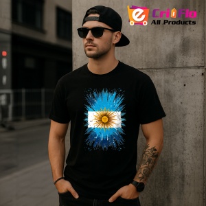 Tricou Argentina Steag Splash Art, Copii | Dama | Barbat, culoare negru - Img 6