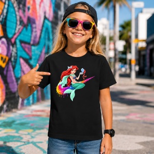 Tricou Ariel Mica Sirena Mermaid Paint Drip Urban Colorful Design, din bumbac 100%, tricou negru, Copii | Dama | Barbat - Img 7