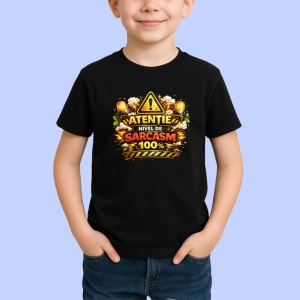 Tricou Atentie Nivel De Sarcasm 100 Suta Avertizare, din bumbac 100%, tricou negru Copii | Dama | Barbat