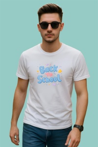 Tricou Back To School Font 3D Albastru Scoala, din bumbac 100% , tricou alb pentru Copii | Dama | Barbat - Img 3
