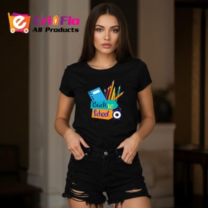 Tricou Back To School Rechizite Scolare Colorate, din bumbac 100%, tricou negru Copii | Dama | Barbat - Img 7