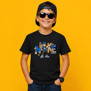 Tricou Baiat Anime Kendama Stil Urban Albastru Auriu Street Fashion, din bumbac 100%, tricou negru, Copii | Dama | Barbat - Img 3