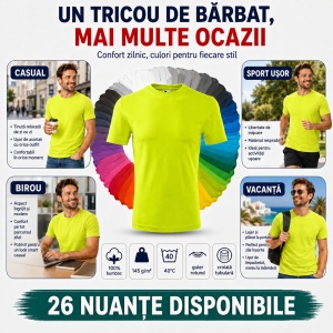 Tricou Bărbat, 100% Bumbac, 145 g/m², Guler Rotund, 26 Culori, Mărimi S–3XL - Img 8