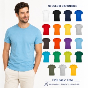 Tricou Bărbat Basic Free, 100% Bumbac, Guler Rotund, Croială Tubulară, S–3XL, 18 Culori