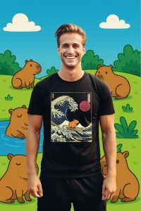 Tricou Barbat CapyBara - Surfing, stil Japonez - Img 3