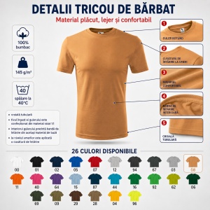Tricou Bărbat Classic Basic New, 100% Bumbac, 145 g/m², Guler Rotund, 26 Culori, Mărimi S–3XL - Img 3