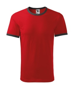 Tricou unisex cu contrast la guler si maneci de culoare rosu