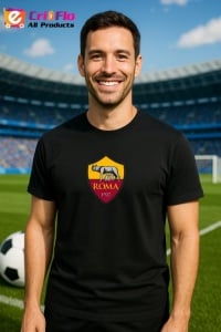 Tricou barbat cu logo stema AS Roma Italia , din bumbac 100% - Img 5
