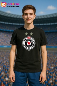 Tricou barbat cu logo stema FK Partizan Serbia , din bumbac 100% - Img 4