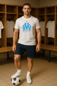 Tricou barbat cu logo stema Olympique de Marseille Franta , din bumbac 100% - Img 9