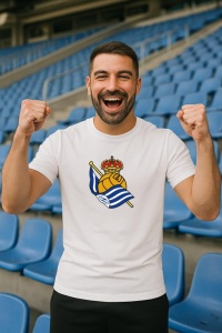 Tricou barbat cu logo stema Real Sociedad Spania , din bumbac 100% - Img 7