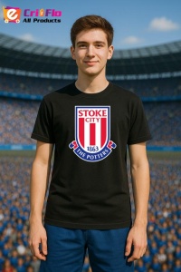 Tricou barbat cu logo stema Stoke City Anglia , din bumbac 100% - Img 4