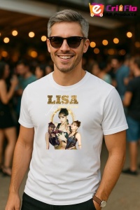 Tricou barbat Kpop cu trupa LISA GOLD music Coreean 264 - Img 4