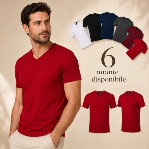 Tricou Bărbat Malfini Action V-Neck 700, 95% Bumbac, 5% Elastan, Guler în V, Slim Fit, 6 Culori, Mărimi S–2XL - Img 5