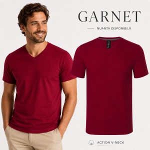 Tricou Bărbat Malfini Action V-Neck 700, 95% Bumbac, 5% Elastan, Guler în V, Slim Fit, 6 Culori, Mărimi S–2XL - Img 15