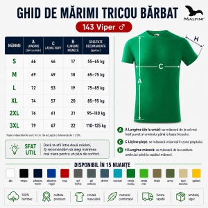 Tricou Bărbat Malfini Viper 143, 100% Bumbac, 180 g/m², Guler Rotund, Croială Slim Fit, 15 Culori Disponibile, Mărimi S 3XL - Img 4