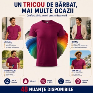 Tricou Bărbat Simplu Malfini Basic, 100% Bumbac, Regular Fit, casual office Guler Rotund, Multiple Culori XS - 5XL - Img 5