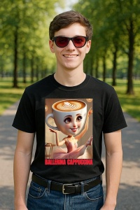 Tricou Barbat Tralalero Tralala cu personajul Ballerina Cappuccina - Italian Brainrot Meme (1)