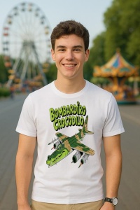 Tricou Barbat Tralalero Tralala cu personajul Bombadiro Crocodilo Meme Crocodilo Funny Italian Brainrot - Img 5