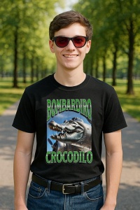 Tricou Barbat Tralalero Tralala cu personajul Bombadiro Crocodilo Funny Italian Brainrot Meme Graphic (1)