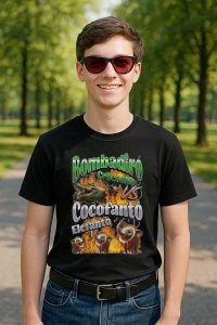 Tricou Barbat Tralalero Tralala cu personajul Bombadiro VS Cocofanto Funny Italian Brainrot Meme Graphic - Img 2