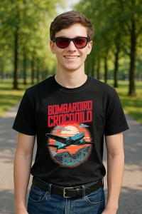 Tricou Barbat Tralalero Tralala cu personajul Bombardiro Bombardino Crocodilo Funny Italian Brainrot Meme (1) - Img 2