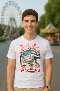 Tricou Barbat Tralalero Tralala cu personajul Bombardiro Bombardino Crocodilo Funny Italian Brainrot Meme - Img 5