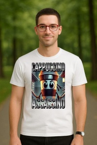 Tricou Barbat Tralalero Tralala cu personajul Cappuccino Assassino Coffee Lovers Italian Brainrot Meme - Img 3