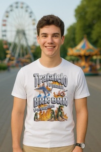 Tricou Barbat Tralalero Tralala cu personajul Tralalelo VS Brr Patapim Funny Italian Brainrot Meme Graphic - Img 5