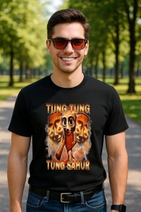 Tricou Barbat Tralalero Tralala cu personajul Tung Tung Tung Sahur Funny Meme Brainrot Humor Gen Z - Img 5